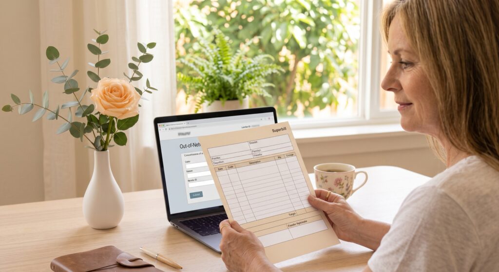 Patient reviewing a superbill before submitting it to an insurance company